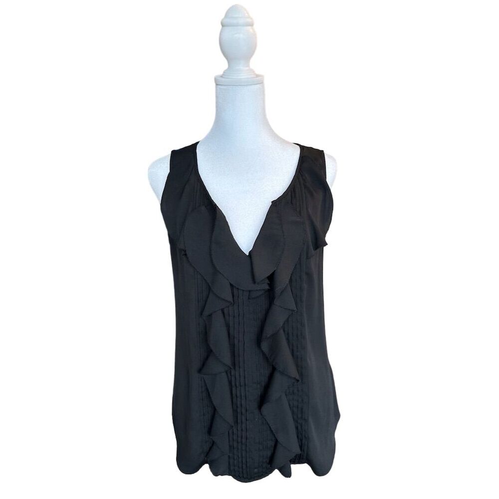 White House Black Market XS Black Sleeveless Ruffle Blouse Casual